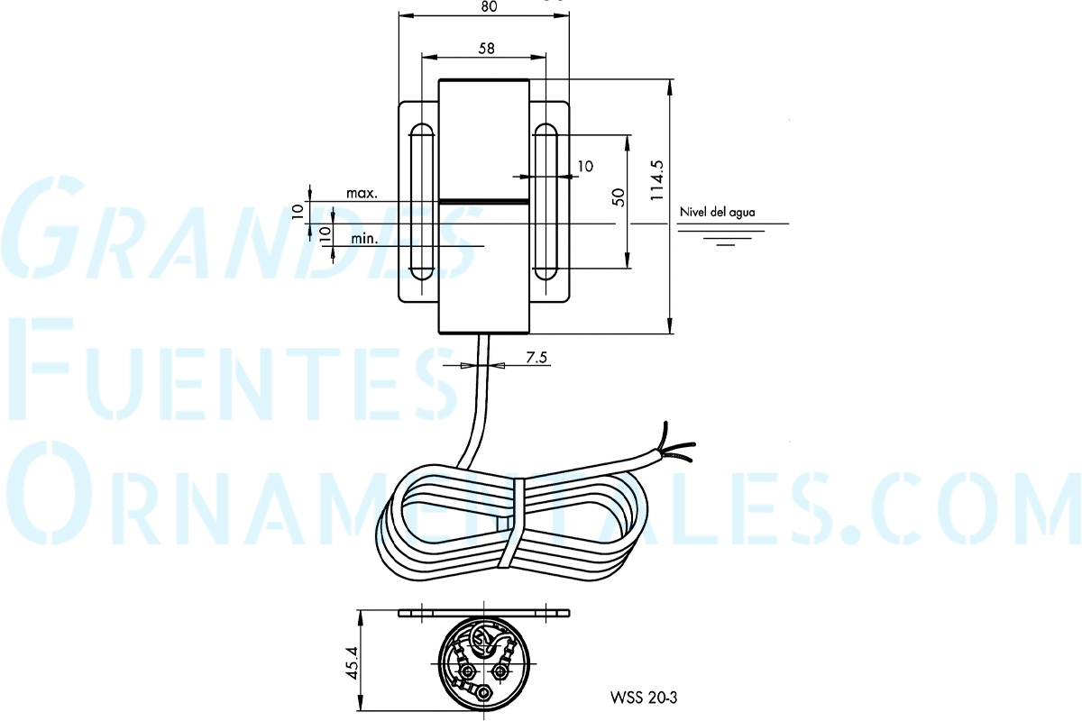 Dimensiones Sensor de nivel de agua 20-3-3