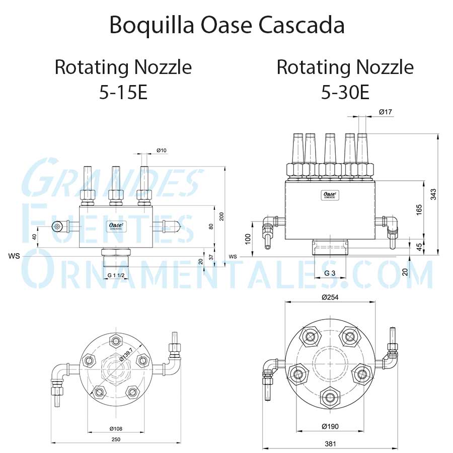 Dimensiones de Boquillas rotativas Oase